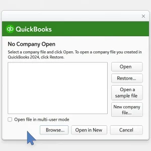 QuickBooks No Company Open window