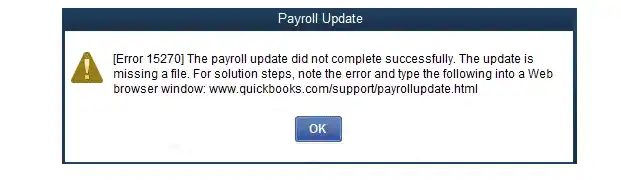 QuickBooks Payroll Update Error 15270 message