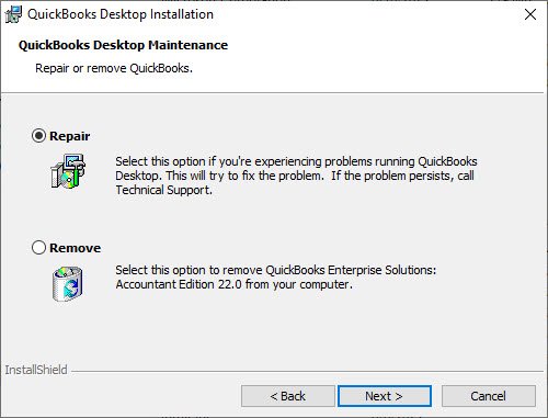 QuickBooks repair installation