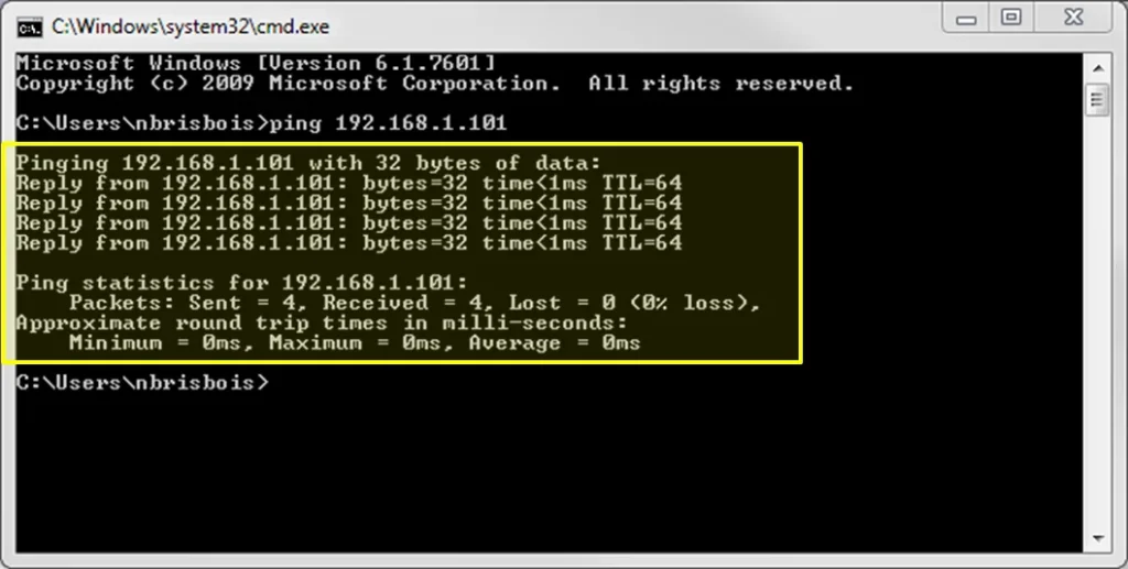 Successful ping test for QuickBooks network